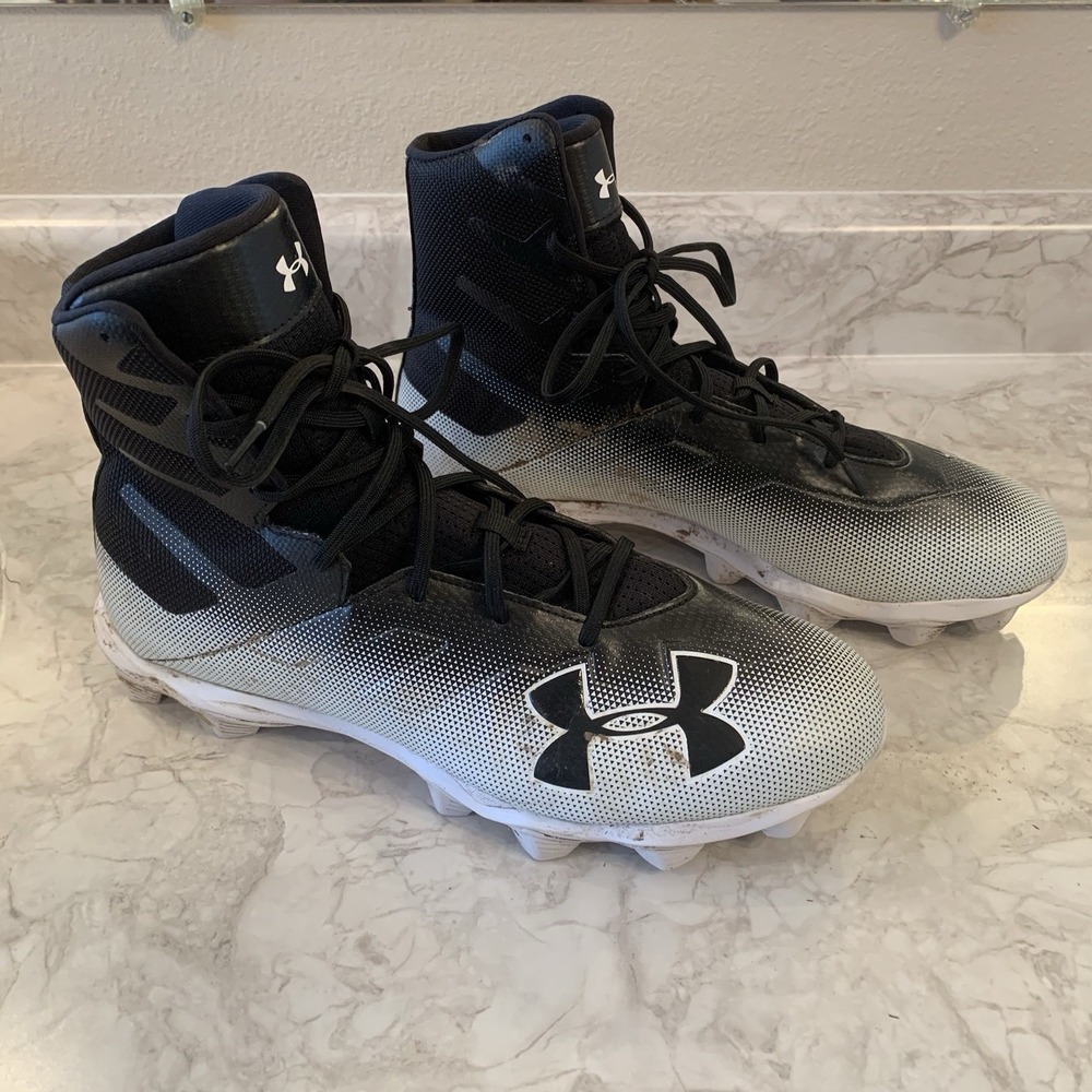 Under Armour Black and White High-Top Football Cleats